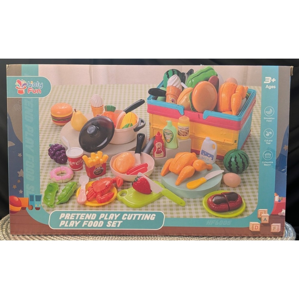 Pretend Play Food Sets for Kids Kitchen, Cutting Toy Food